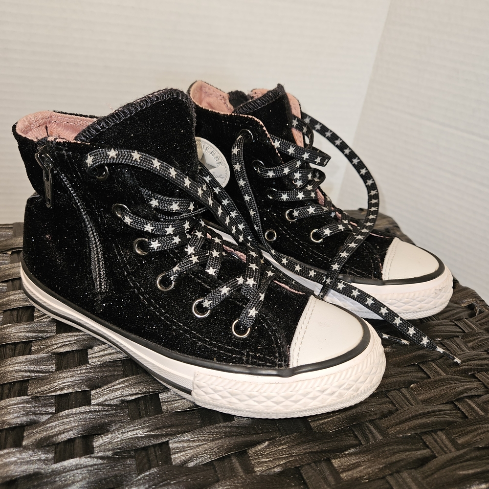 Converse Black Felt and Pink High-Tops Star Laces Kids Size 12
